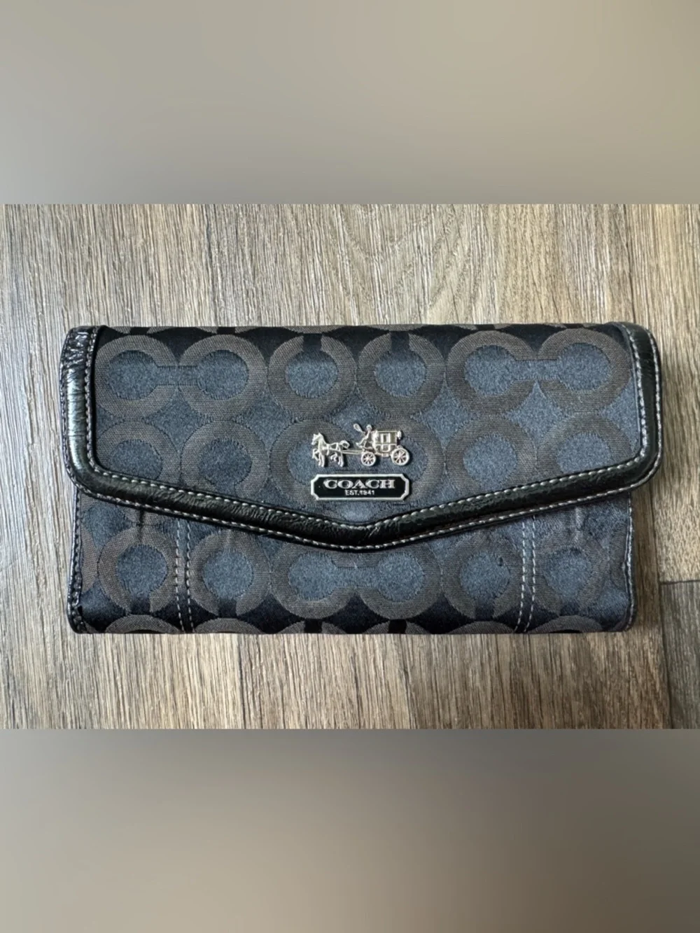 Coach Mia Op Art Signature Logo Large Bag Black/Gray Zip Purple Lining w/ Wallet